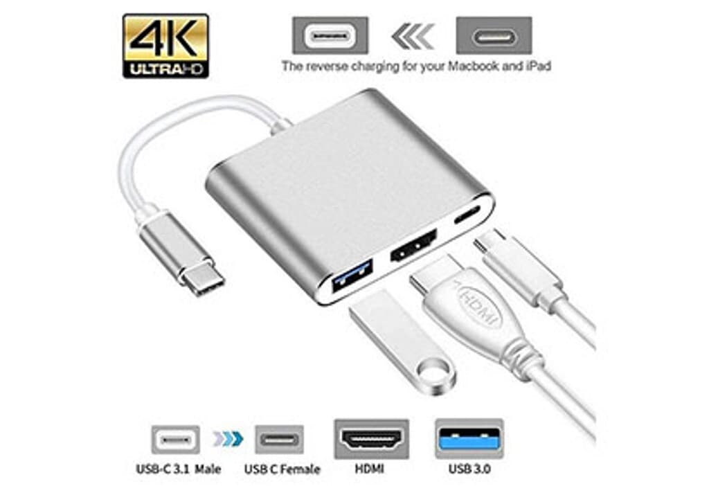 3-in-1 Type-C to 4K HDMI USB 3.0 Hub & USB-C Power Delivery Charging Adapter