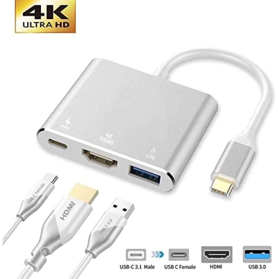 3-in-1 Type-C to 4K HDMI USB 3.0 Hub & USB-C Power Delivery Charging Adapter